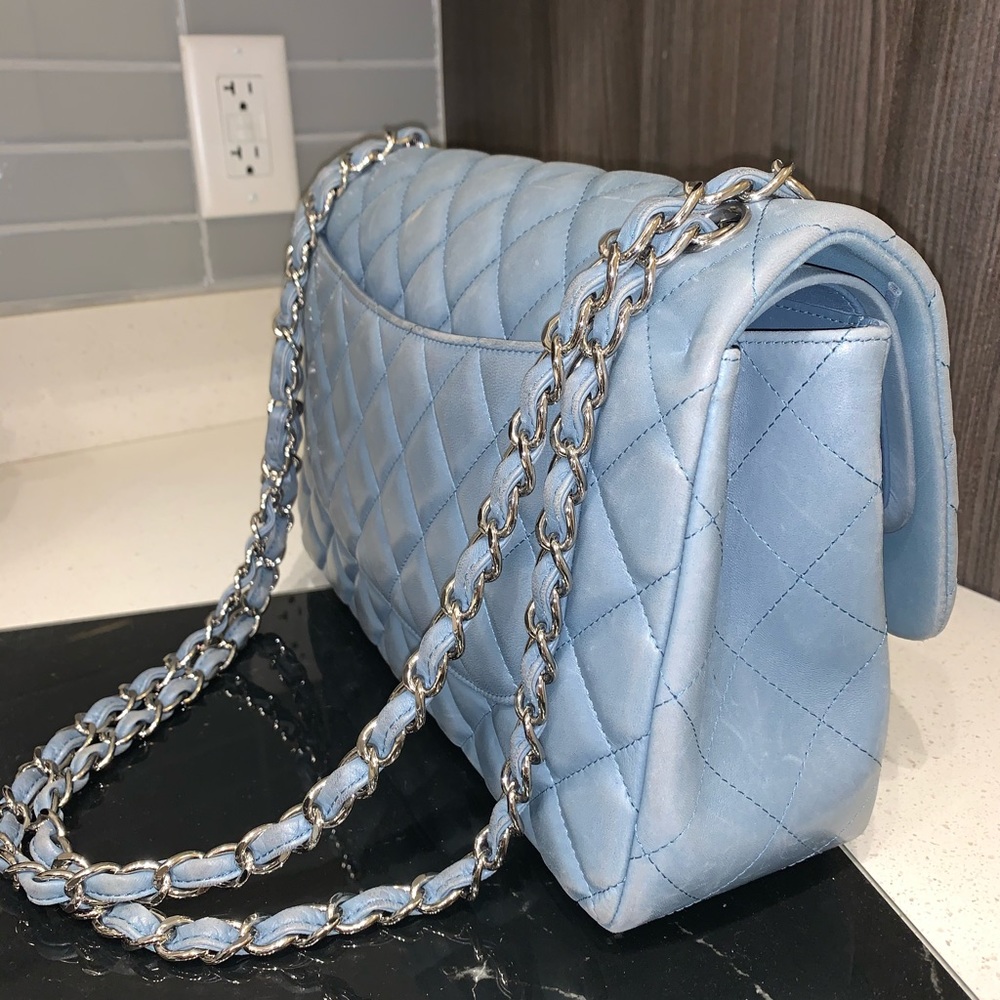 $8K CHANEL JUMBO CLASSIC - LAMBSKIN - POWDER BLUE - Picture 15 of 16